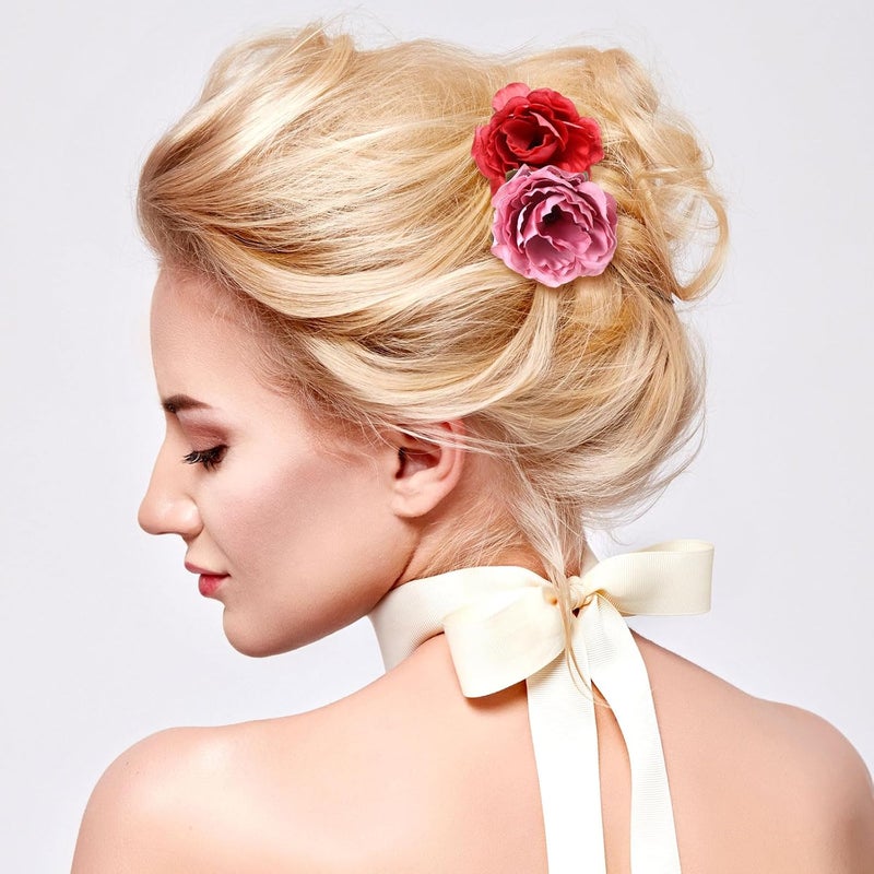 BBTO 21 Pcs Flower Hair Clip Rose Hair Clips Barrettes for Women Flower Accessories Boho Bride Claw Clip Hairpin Brooch Pin Headpiece for Wedding(Red Series) - Image 4